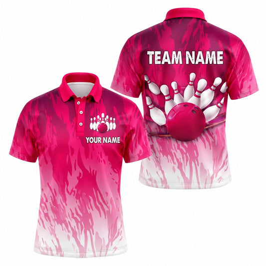 Bowling Ball Strike Pins Graphic Personalized Bowling Polo Shirt