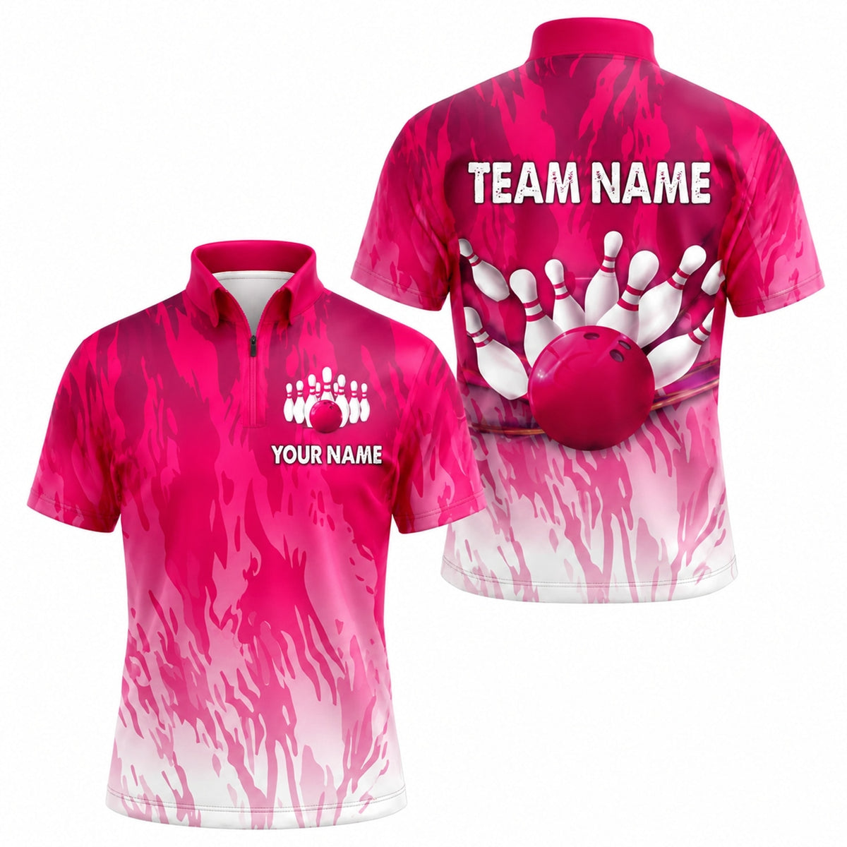 Bowling Ball Strike Pins Graphic Personalized Bowling Polo Shirt Jersey Zip 1 4 Collar