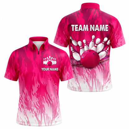 Bowling Ball Strike Pins Graphic Personalized Bowling Polo Shirt Jersey Zip 1 4 Collar