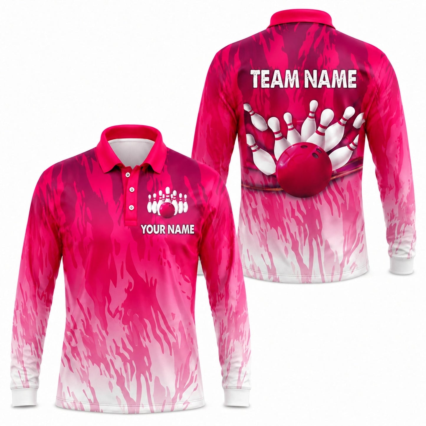 Bowling Ball Strike Pins Graphic Personalized Bowling Polo Shirt Long Sleeve Polo