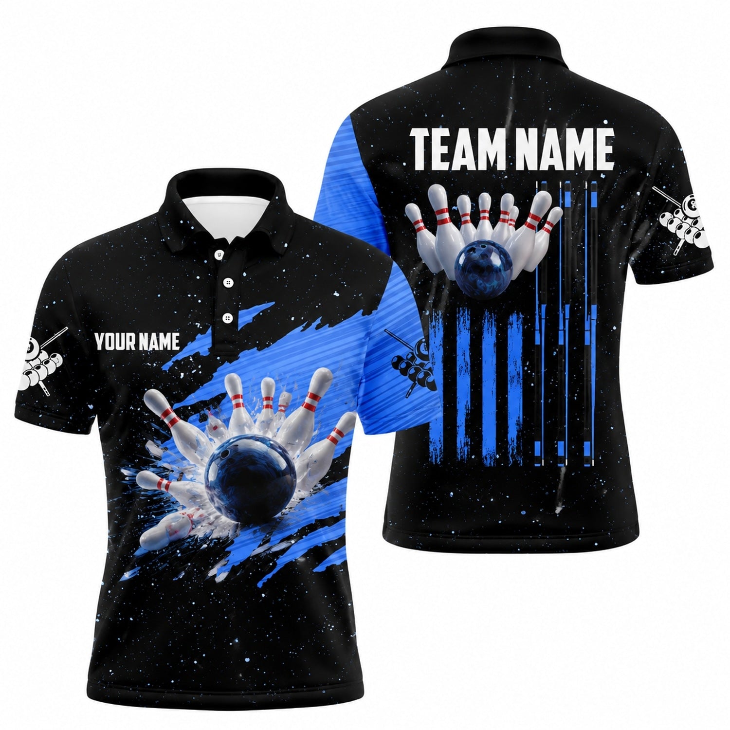 Bowling Ball Strike Pins Sport Personalized Bowling Polo Shirt