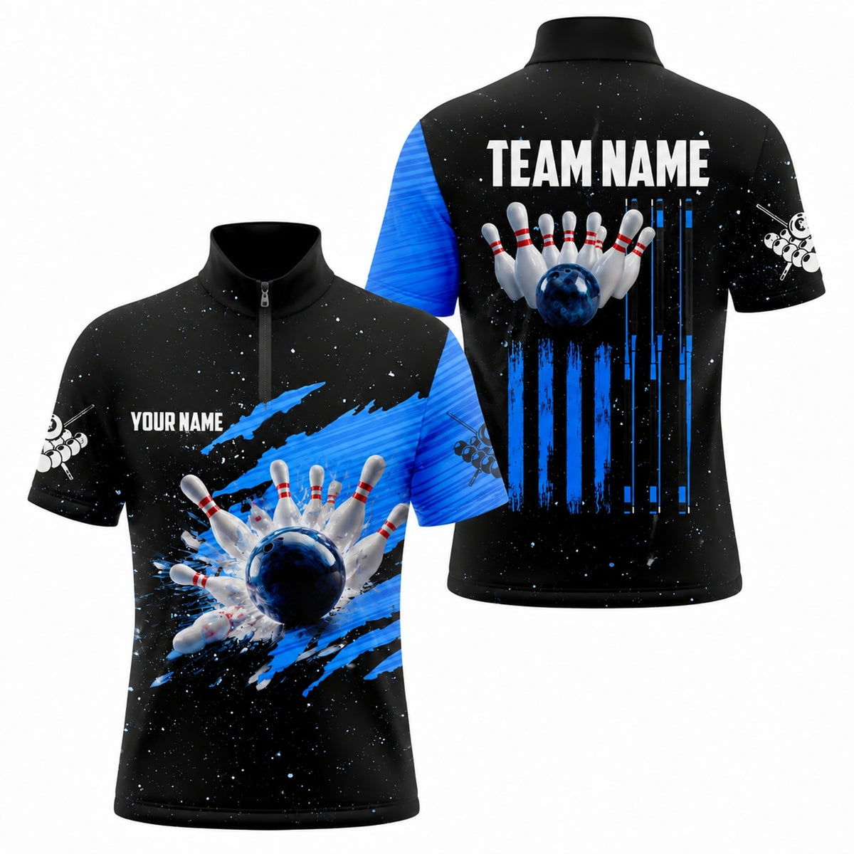 Bowling Ball Strike Pins Sport Personalized Bowling Polo Shirt Jersey Zip 1 4 Collar