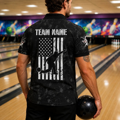 Bowling Ball Strike Silhouette Sport Personalized Bowling Polo Shirt Back View