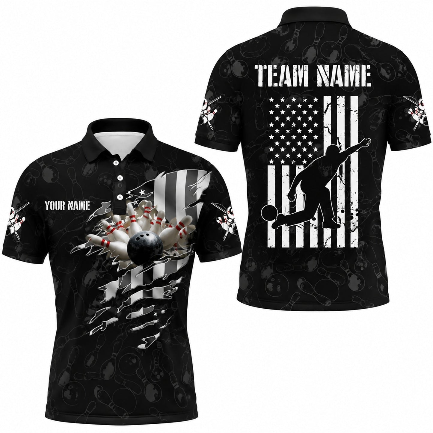 Bowling Ball Strike Silhouette Sport Personalized Bowling Polo Shirt