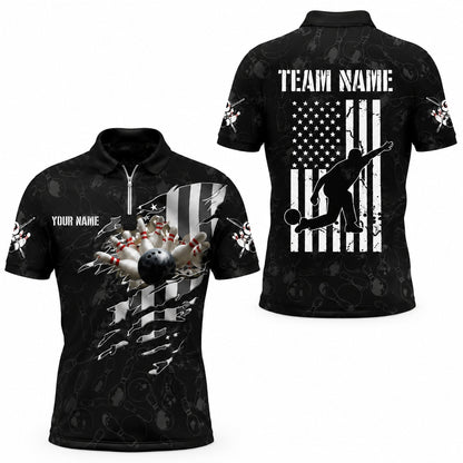 Bowling Ball Strike Silhouette Sport Personalized Bowling Polo Shirt Jersey Zip 1 4 Collar