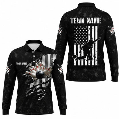 Bowling Ball Strike Silhouette Sport Personalized Bowling Polo Shirt Long Sleeve Polo