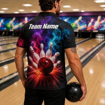 Bowling Ball Strike Smoke Custom Bowling Polo Shirt Back View
