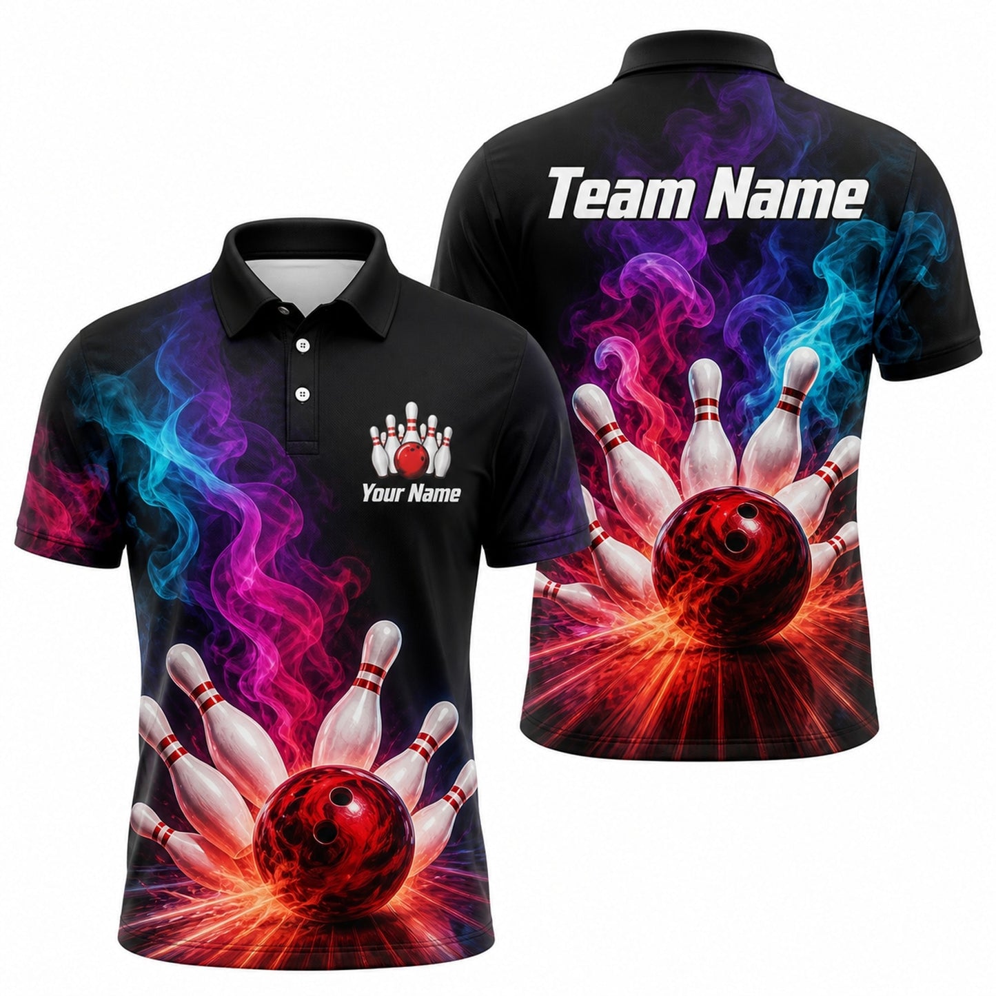 Bowling Ball Strike Smoke Custom Bowling Polo Shirt