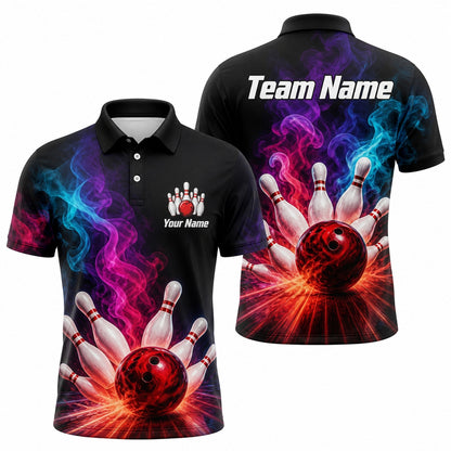 Bowling Ball Strike Smoke Custom Bowling Polo Shirt