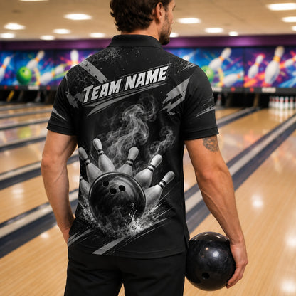 Bowling Ball Strike Smoke Personalized Bowling Polo Shirt Back View