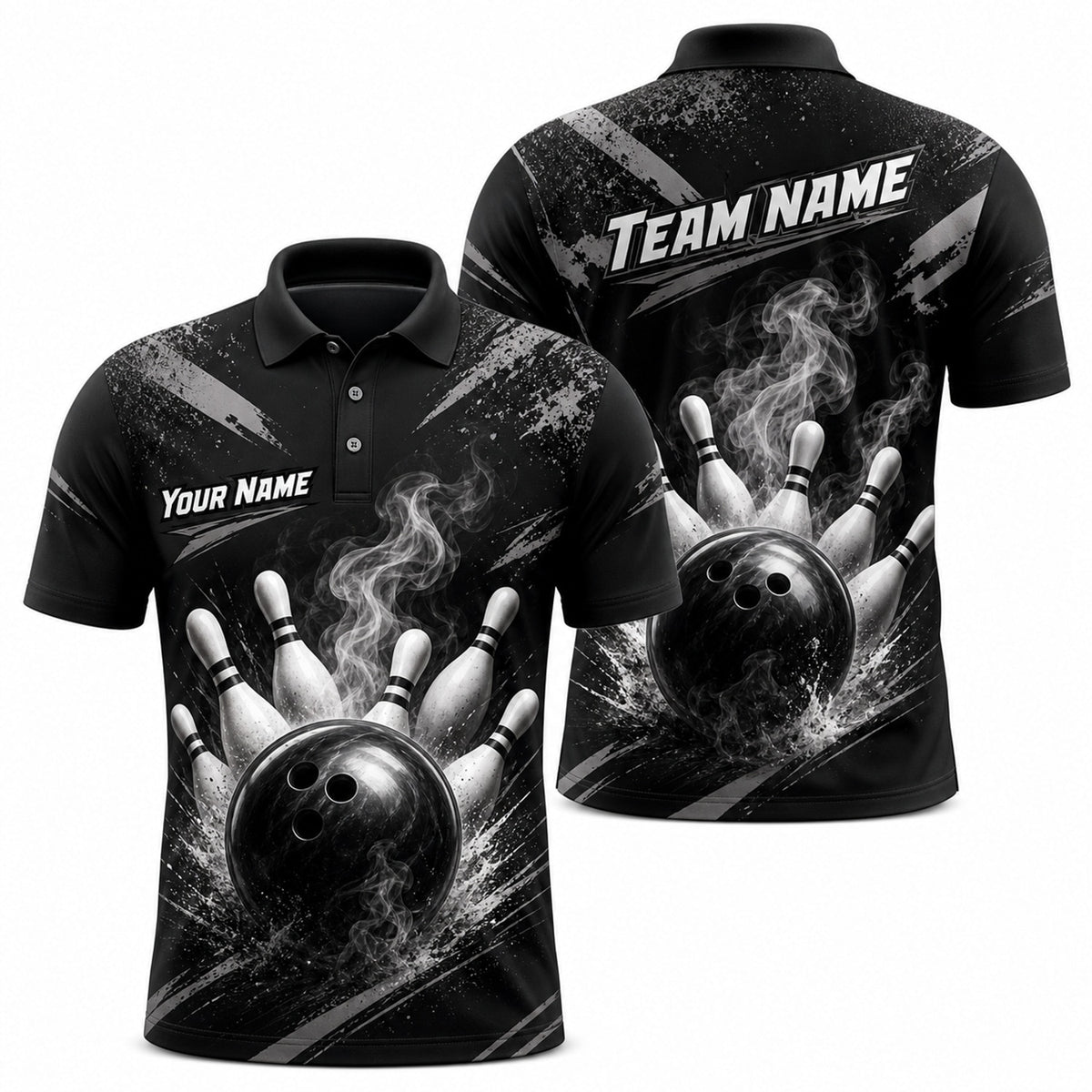 Bowling Ball Strike Smoke Personalized Bowling Polo Shirt