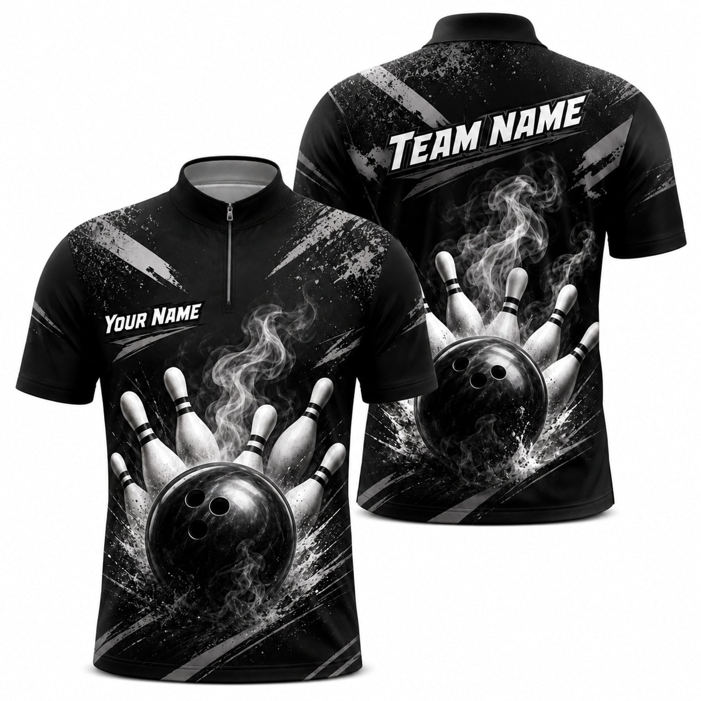Bowling Ball Strike Smoke Personalized Bowling Polo Shirt Jersey Zip 1 4 Collar