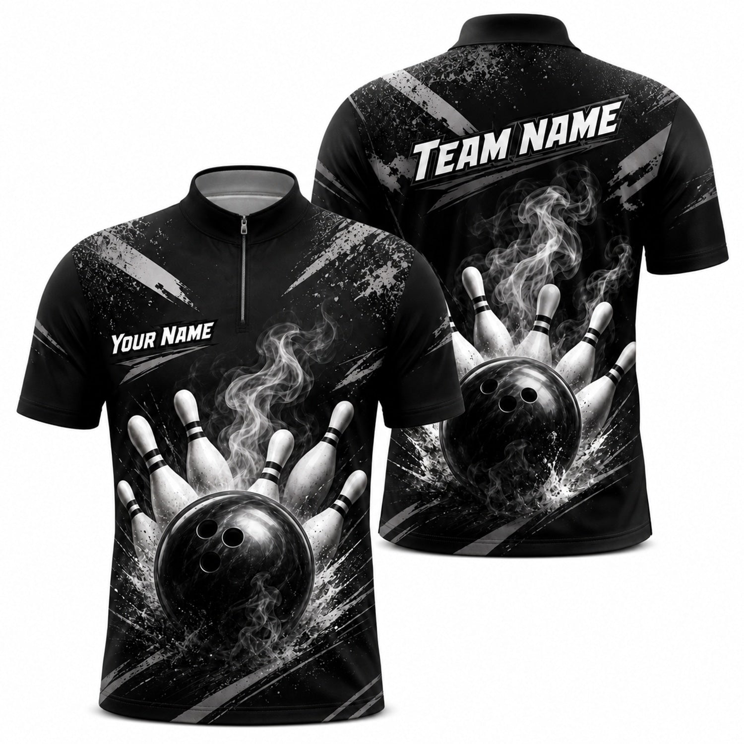 Bowling Ball Strike Smoke Personalized Bowling Polo Shirt Jersey Zip 1 4 Collar