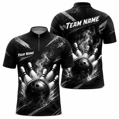 Bowling Ball Strike Smoke Personalized Bowling Polo Shirt Jersey Zip 1 4 Collar