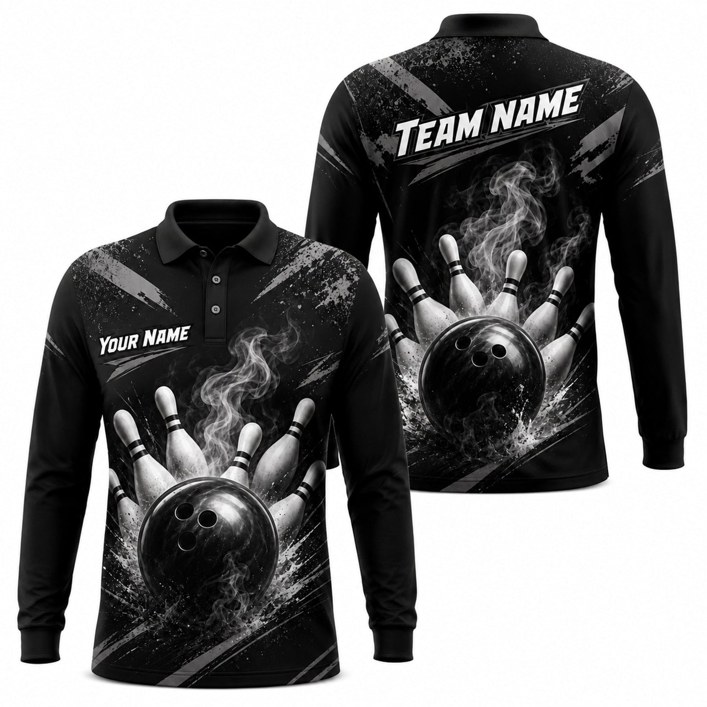 Bowling Ball Strike Smoke Personalized Bowling Polo Shirt Long Sleeve Polo