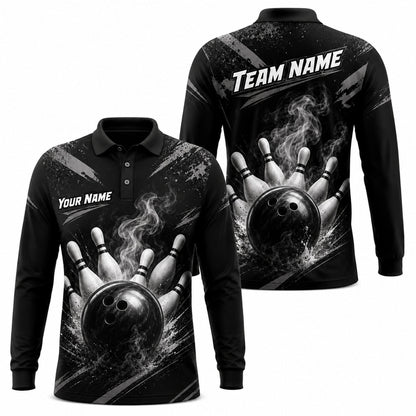 Bowling Ball Strike Smoke Personalized Bowling Polo Shirt Long Sleeve Polo