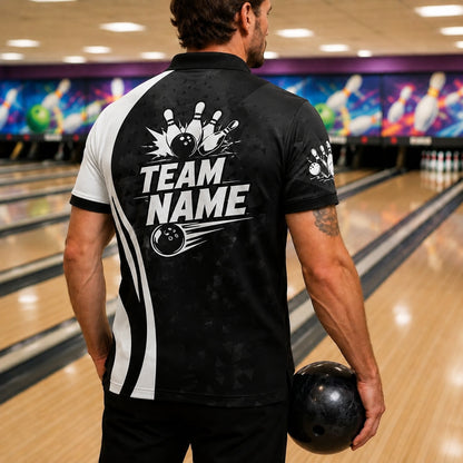 Bowling Ball Strike Splash Custom Bowling Polo Shirt Back View