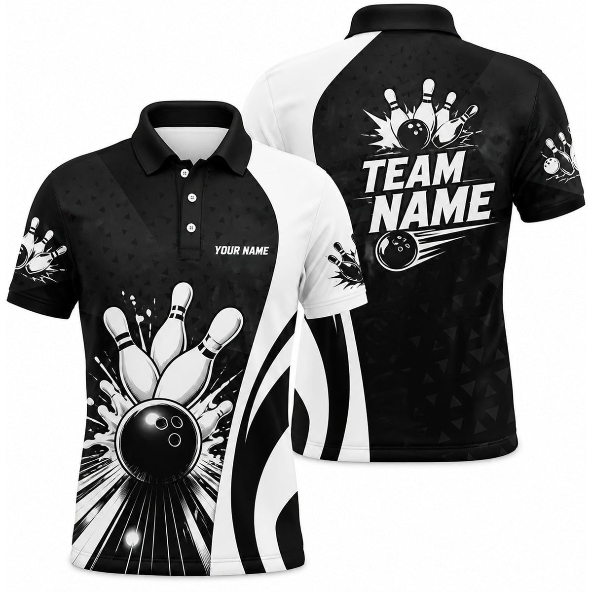 Bowling Ball Strike Splash Custom Bowling Polo Shirt