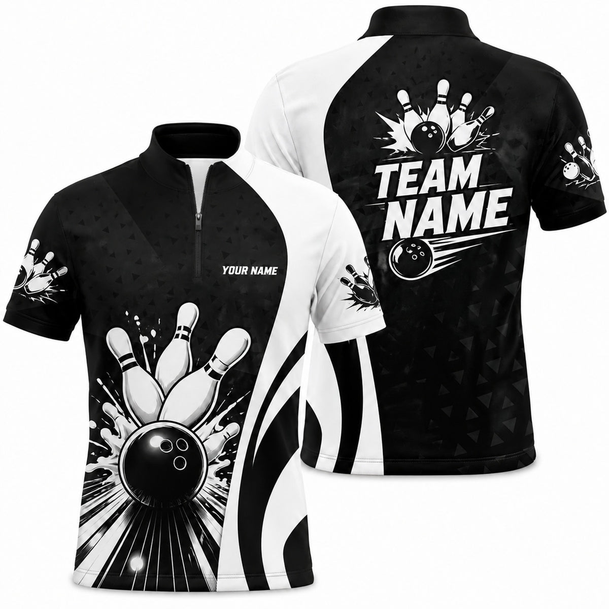 Bowling Ball Strike Splash Custom Bowling Polo Shirt Jersey Zip 1 4 Collar