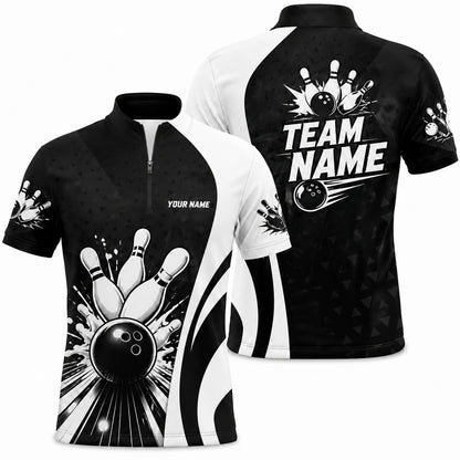 Bowling Ball Strike Splash Custom Bowling Polo Shirt Jersey Zip 1 4 Collar