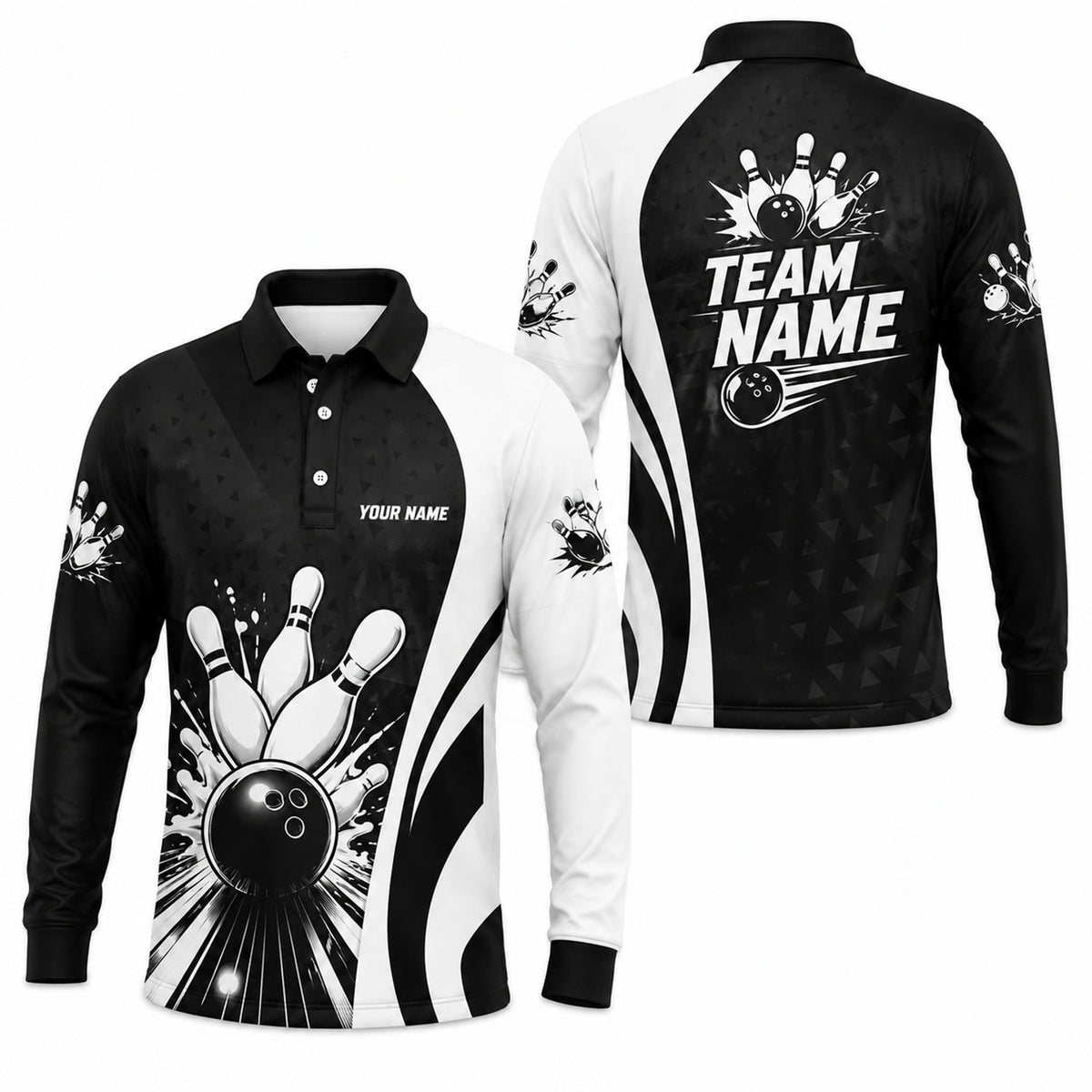 Bowling Ball Strike Splash Custom Bowling Polo Shirt Long Sleeve Polo