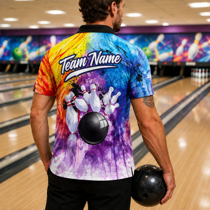 Bowling Ball Strike Splash Graphic Personalized Bowling Polo Shirt Back View