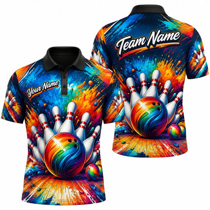 Bowling Ball Strike Splash Modern Personalized Bowling Polo Shirt
