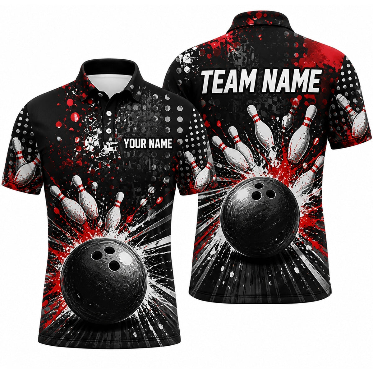 Bowling Ball Strike Splash Personalized Bowling Polo Shirt