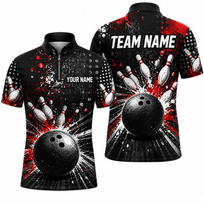 Bowling Ball Strike Splash Personalized Bowling Polo Shirt Jersey Zip 1 4 Collar