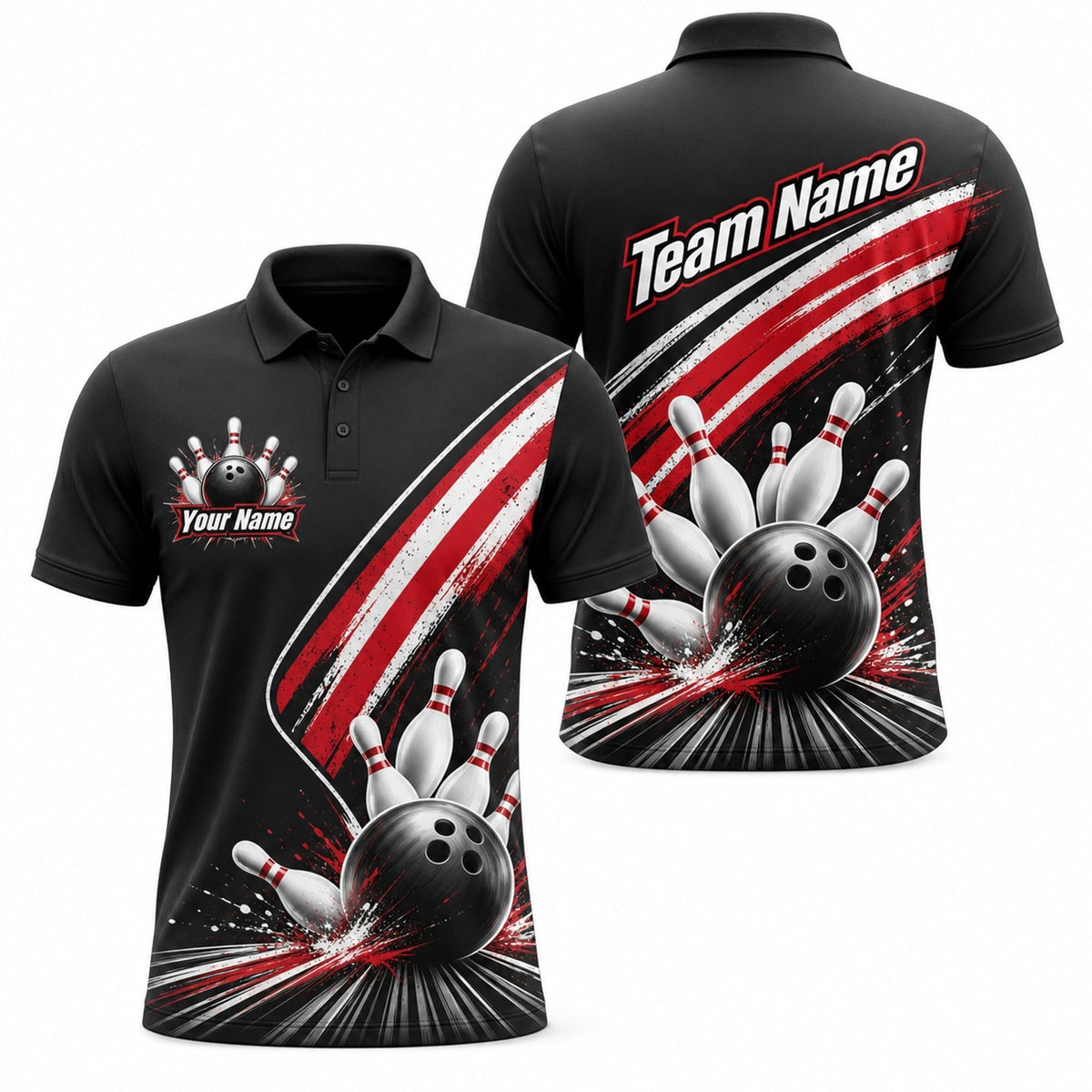 Bowling Ball Strike Splash Sport Custom Bowling Polo Shirt
