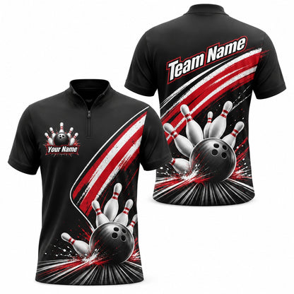 Bowling Ball Strike Splash Sport Custom Bowling Polo Shirt Jersey Zip 1 4 Collar