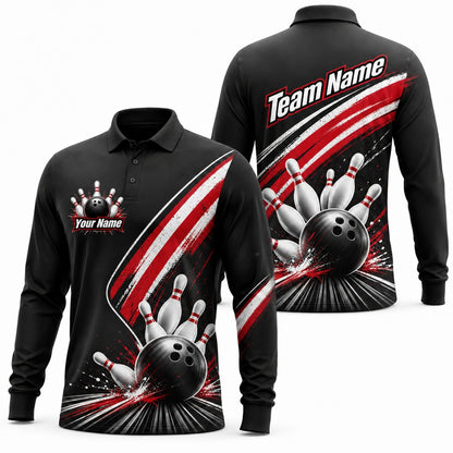 Bowling Ball Strike Splash Sport Custom Bowling Polo Shirt Long Sleeve Polo