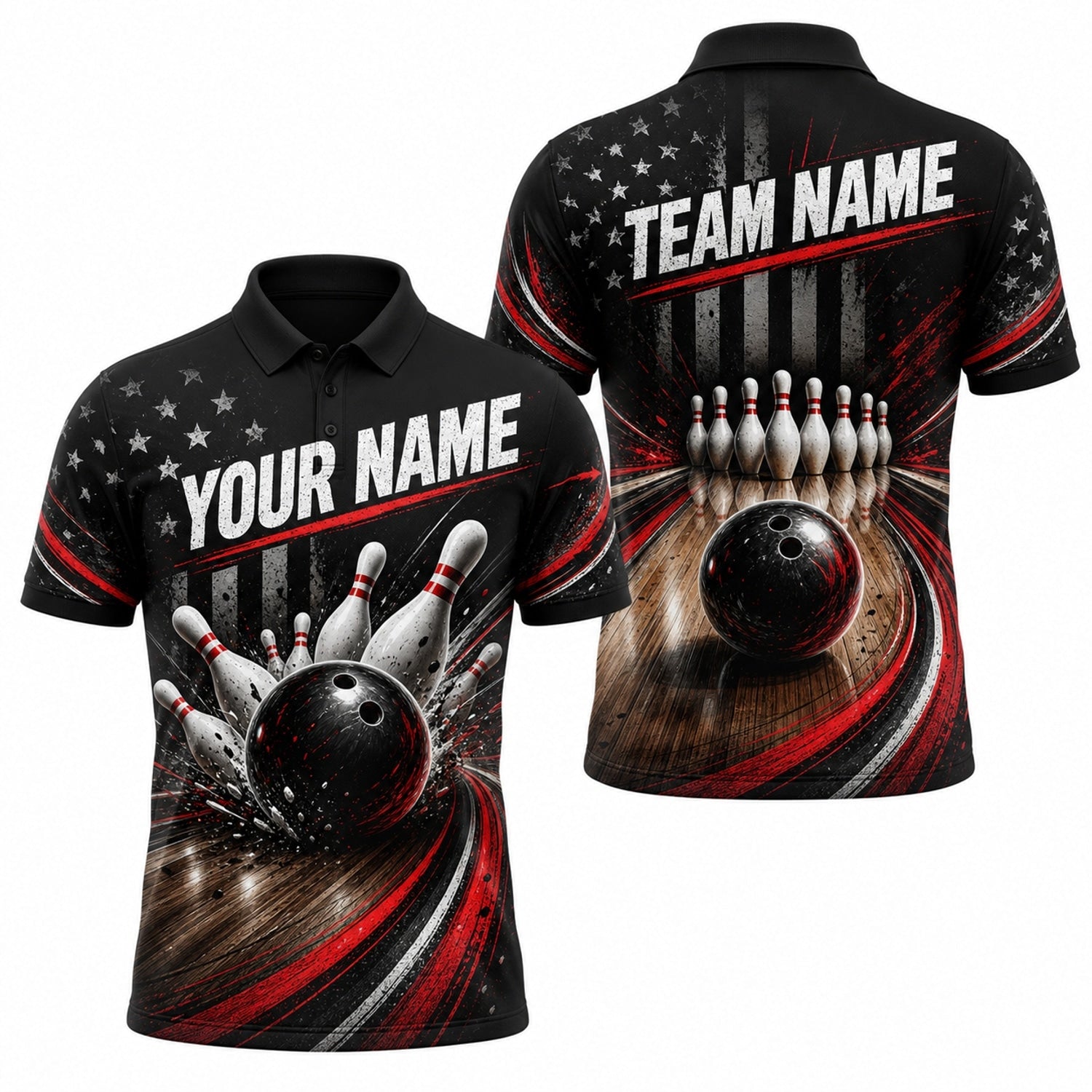 Bowling Ball Strike Sport Custom Bowling Polo Shirt