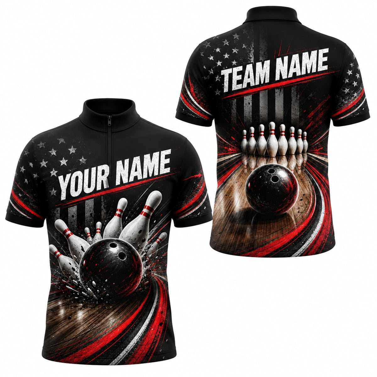Bowling Ball Strike Sport Custom Bowling Polo Shirt Jersey Zip 1 4 Collar