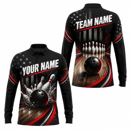 Bowling Ball Strike Sport Custom Bowling Polo Shirt Long Sleeve Polo