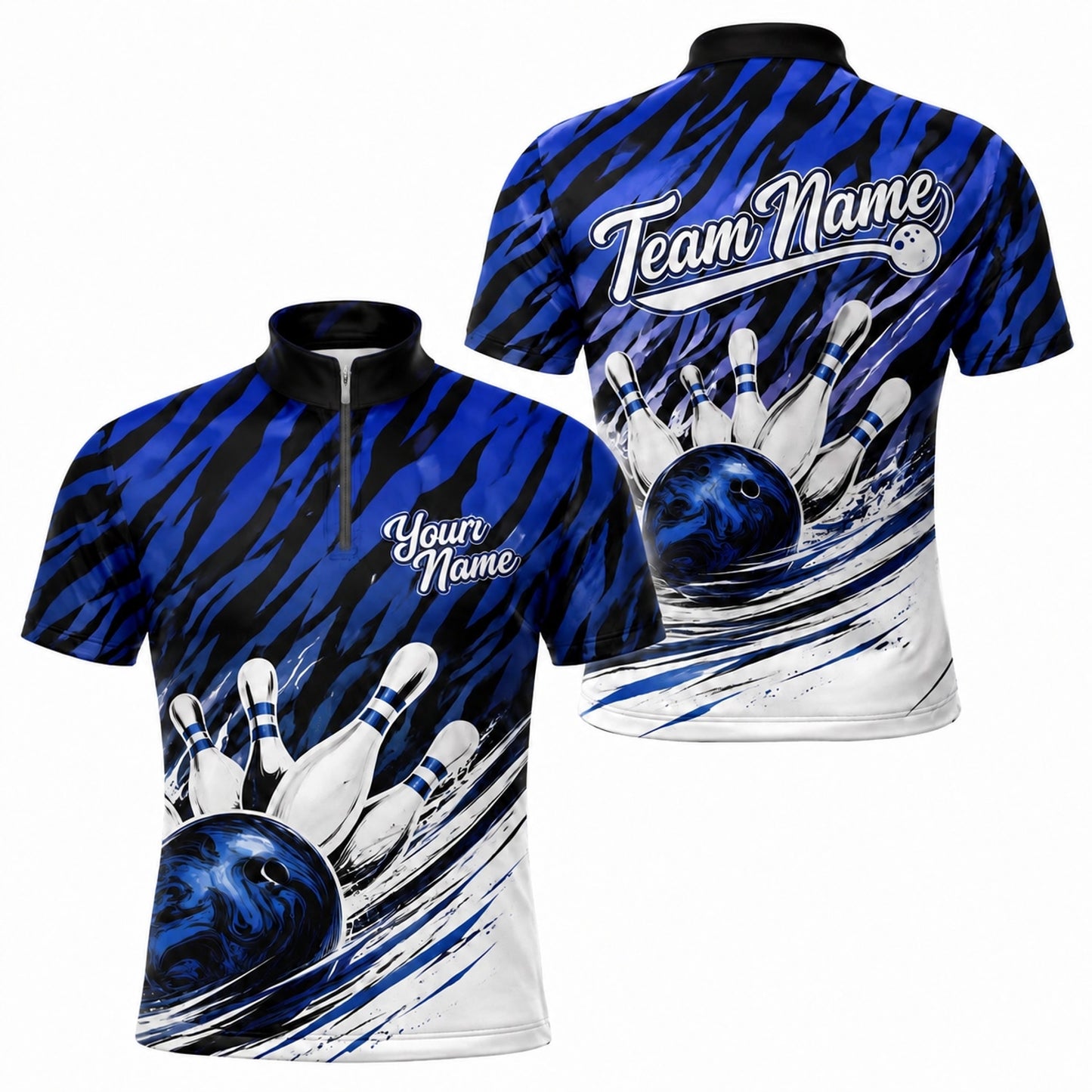 Bowling Ball Strike Sport Personalized Bowling Polo Shirt Jersey Zip 1 4 Collar