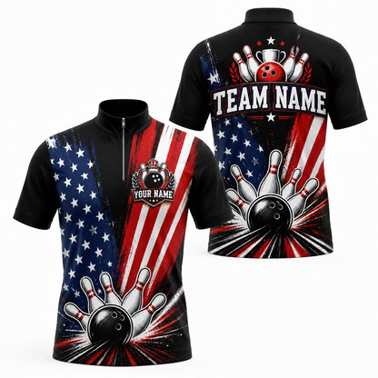 Bowling Ball Strike Stars Personalized Bowling Polo Shirt Jersey Zip 1 4 Collar