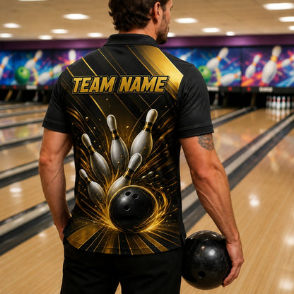 Bowling Ball Strike Swirl Graphic Custom Bowling Polo Shirt Back View