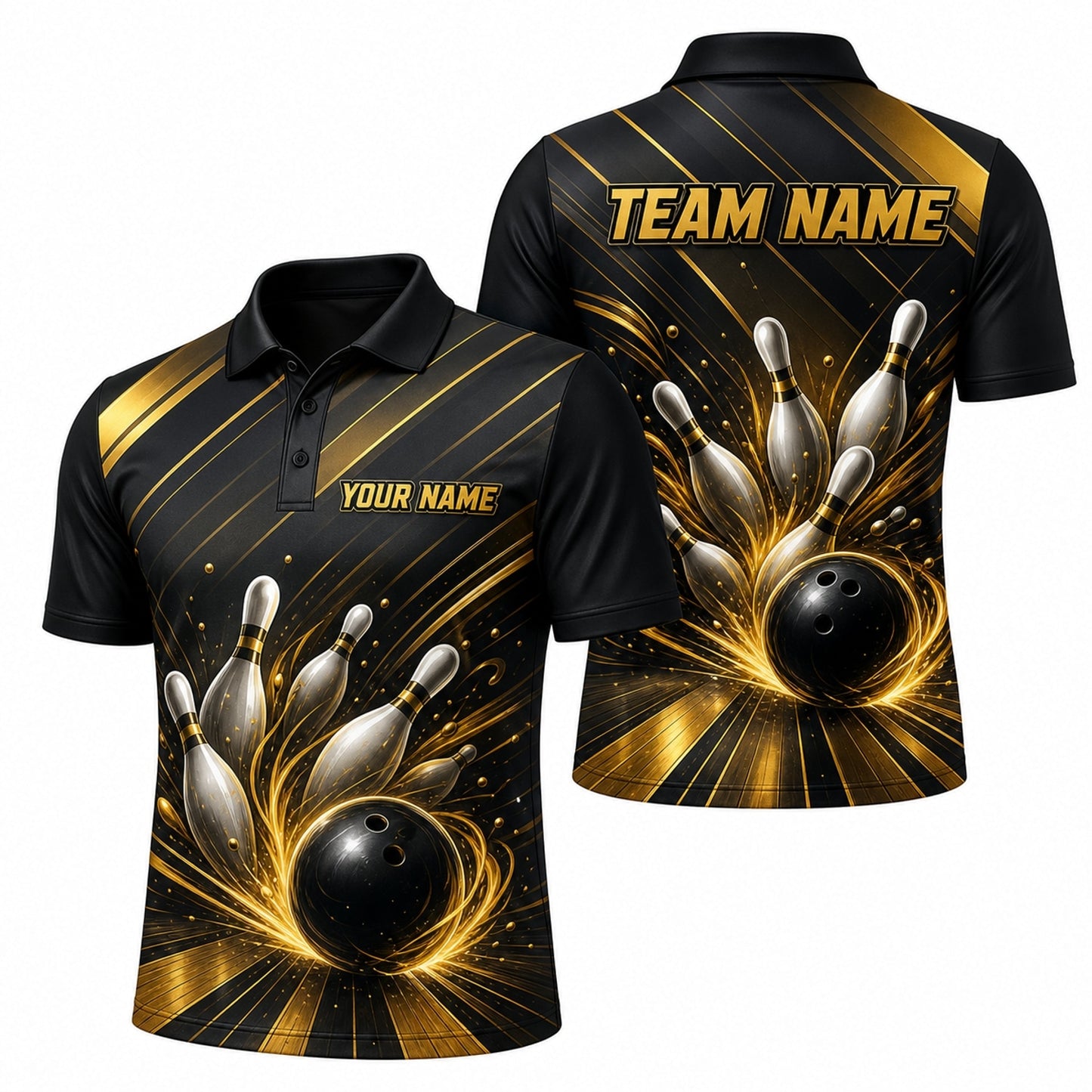 Bowling Ball Strike Swirl Graphic Custom Bowling Polo Shirt