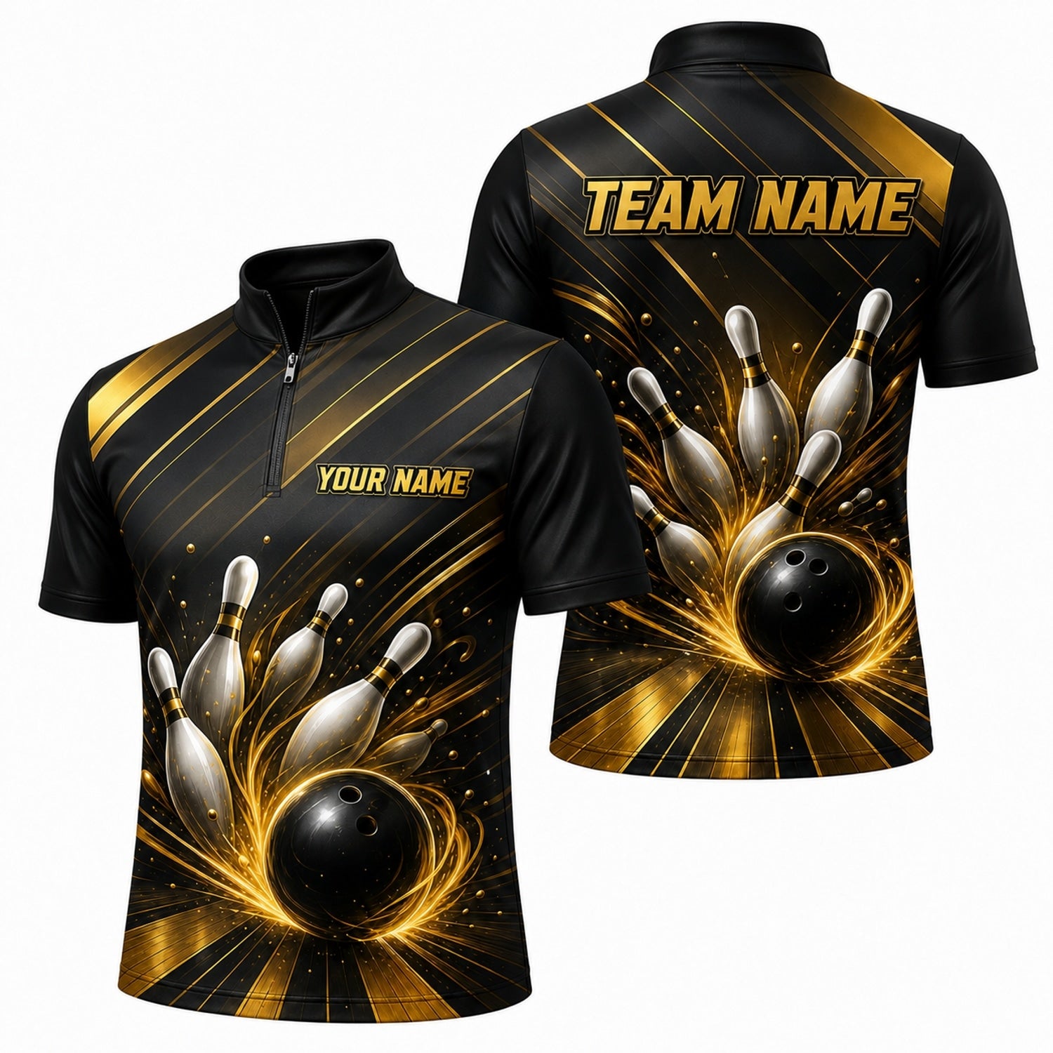 Bowling Ball Strike Swirl Graphic Custom Bowling Polo Shirt Jersey Zip 1 4 Collar