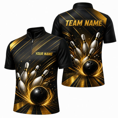 Bowling Ball Strike Swirl Graphic Custom Bowling Polo Shirt Jersey Zip 1 4 Collar