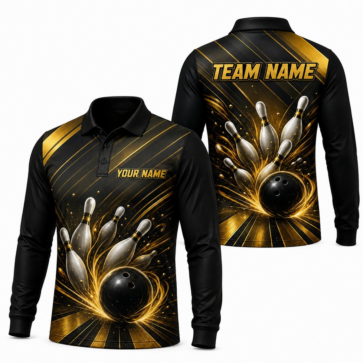 Bowling Ball Strike Swirl Graphic Custom Bowling Polo Shirt Long Sleeve Polo