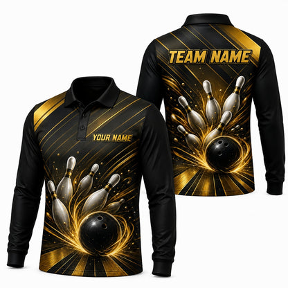 Bowling Ball Strike Swirl Graphic Custom Bowling Polo Shirt Long Sleeve Polo