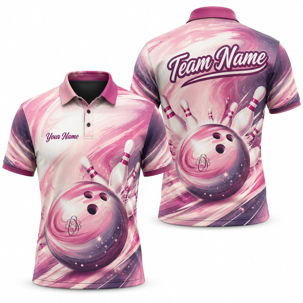 Bowling Ball Strike Swirl Personalized Bowling Polo Shirt