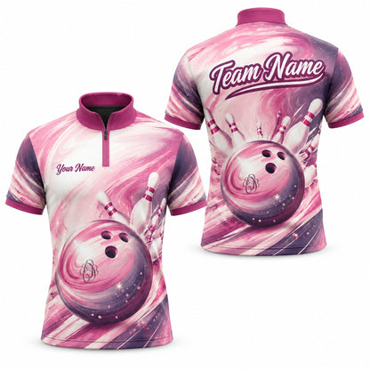 Bowling Ball Strike Swirl Personalized Bowling Polo Shirt Jersey Zip 1 4 Collar