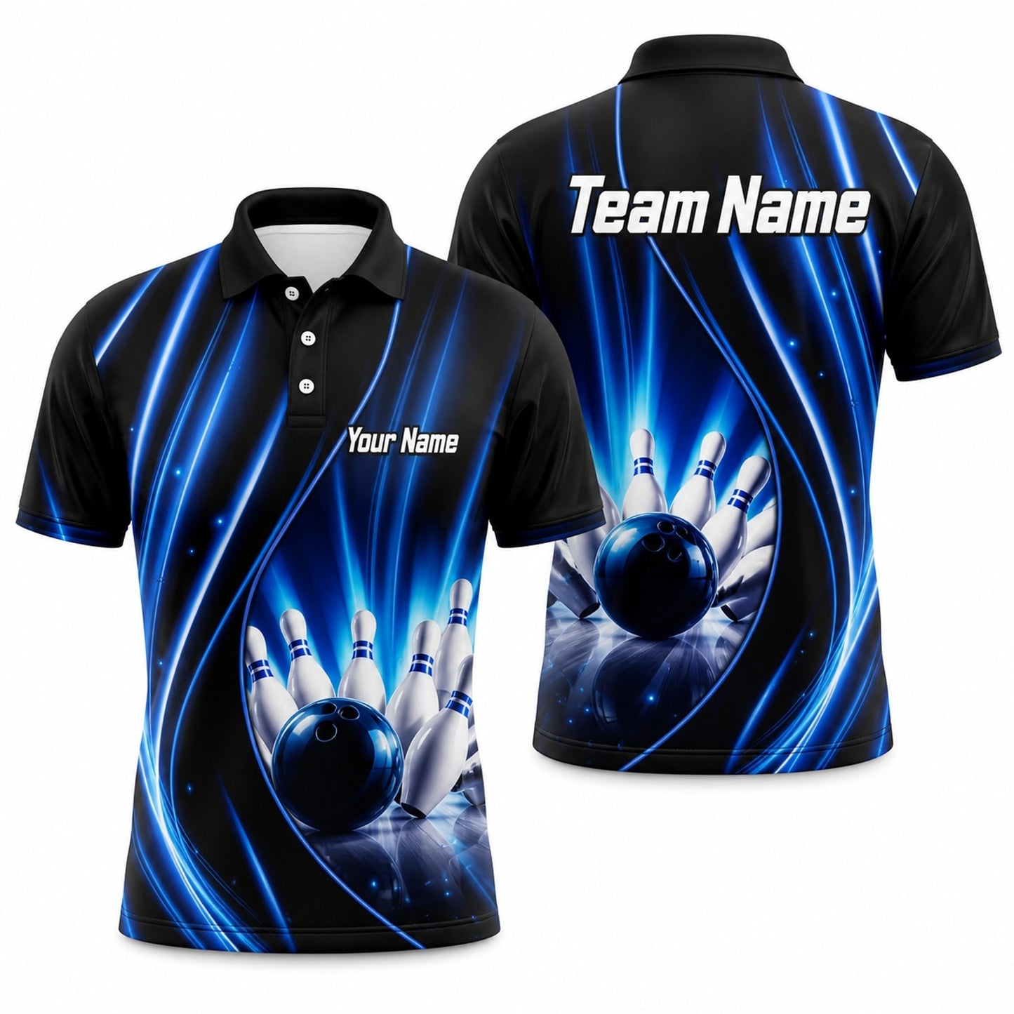 Bowling Ball Strike Waves Personalized Bowling Polo Shirt
