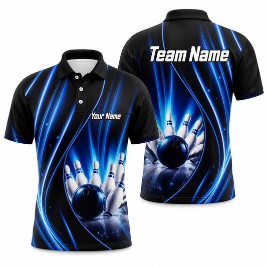 Bowling Ball Strike Waves Personalized Bowling Polo Shirt