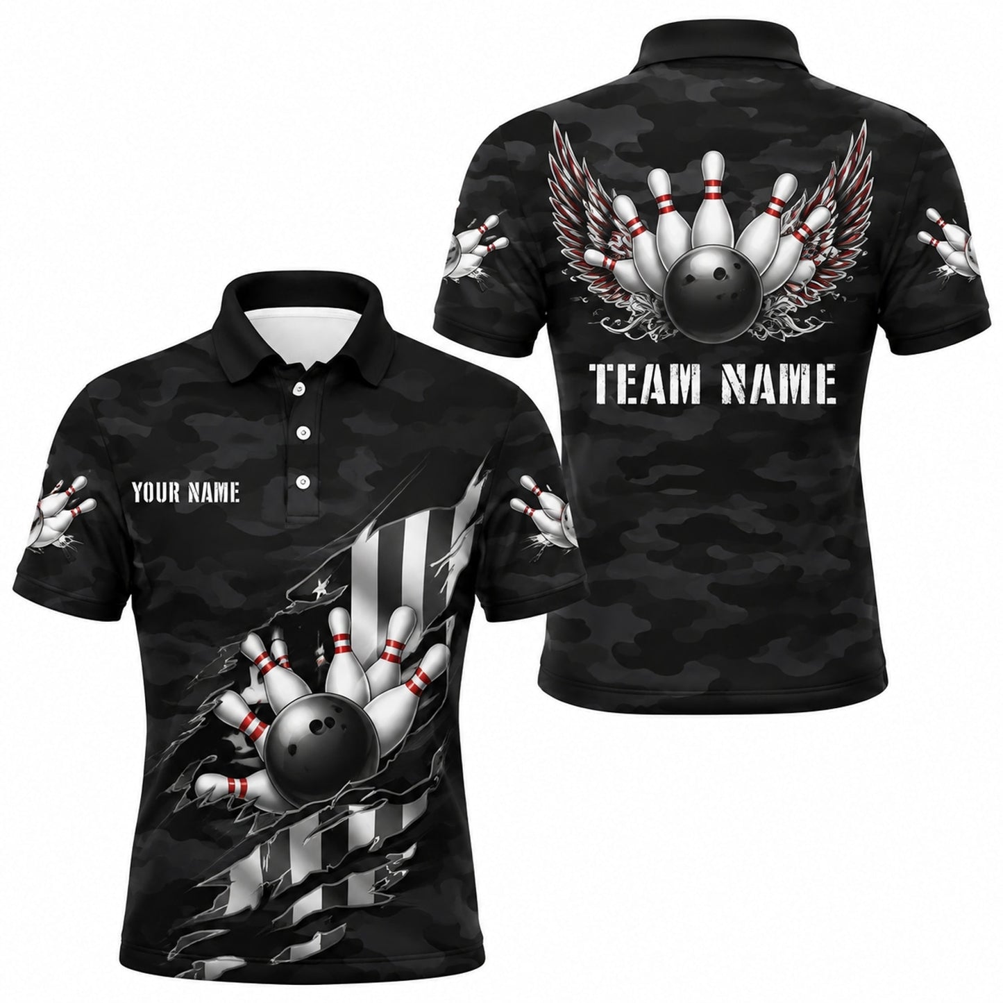 Bowling Ball Strike Wings Custom Bowling Polo Shirt