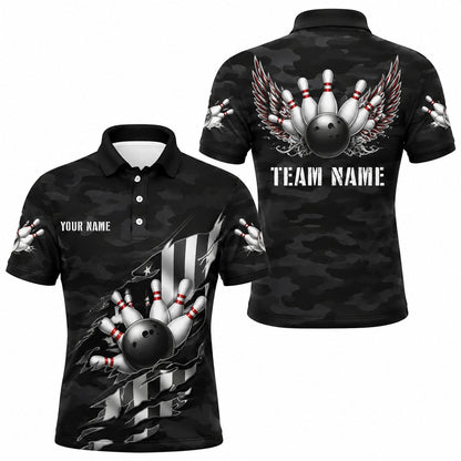 Bowling Ball Strike Wings Custom Bowling Polo Shirt