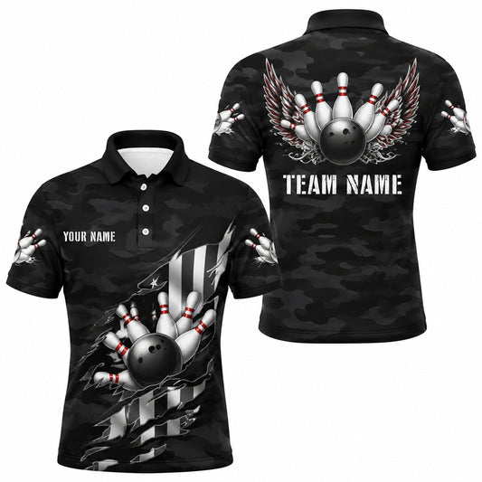 Bowling Ball Strike Wings Custom Bowling Polo Shirt